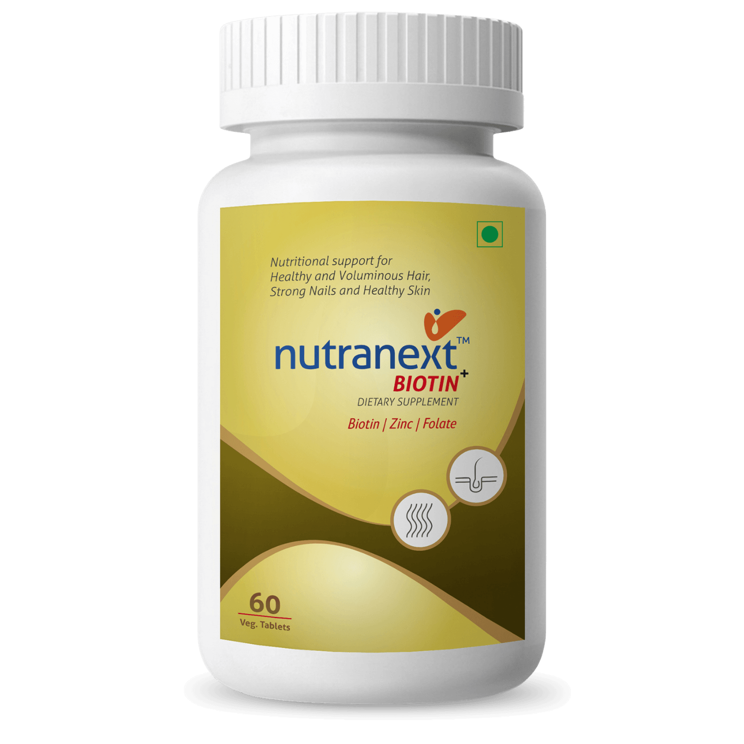 Nutranext® Natural Biotin Plus | Biotin Plus Improves Hair Strength & Skin Radiance | 60 Veg. Tablets