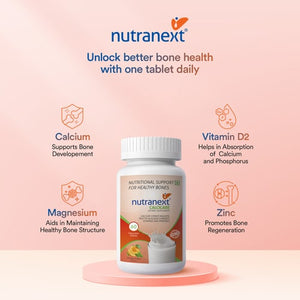 NUTRANEXT® Calcicare l Chewable Calcium Tablets with Vitamin D2, Magnesium & Zinc | Strengthens Bones, Supports Strong Teeth & Promotes Healthy Muscle Contraction | (Veg) Pack of 60 Tablets (Orange & mint)