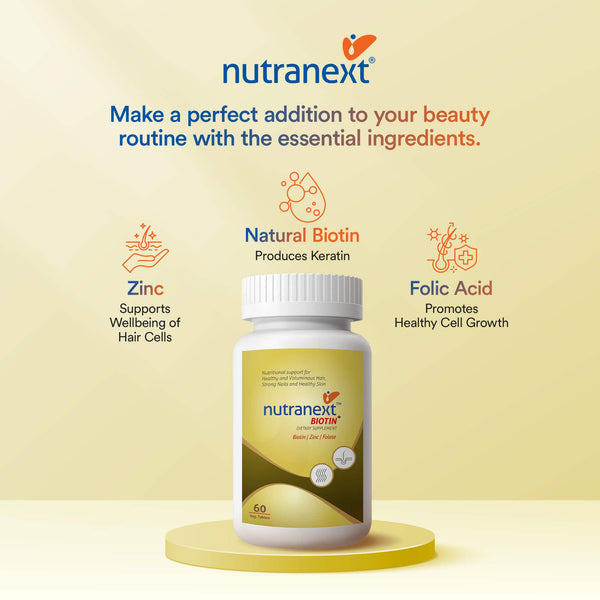Nutranext® Natural Biotin Plus | Biotin Plus Improves Hair Strength & Skin Radiance | 60 Veg. Tablets
