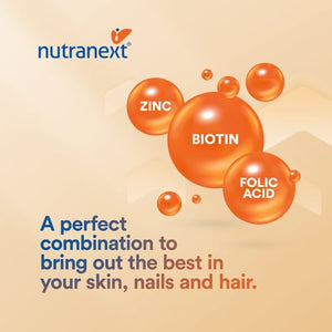 NUTRANEXT® Biotin 10,000 mcg | Enriched with 10,000 MCG Biotin, Zinc & Folic Acid | Healthy, Ultra shiny, Smooth & Voluminous hair | Strong Nails | Healthy skin | 60 Veg. Tablets
