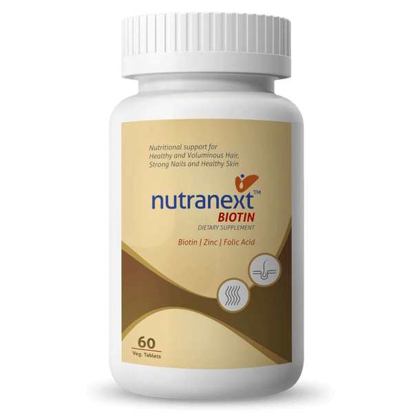 NUTRANEXT® Biotin 10,000 mcg | Enriched with 10,000 MCG Biotin, Zinc & Folic Acid | Healthy, Ultra shiny, Smooth & Voluminous hair | Strong Nails | Healthy skin | 60 Veg. Tablets