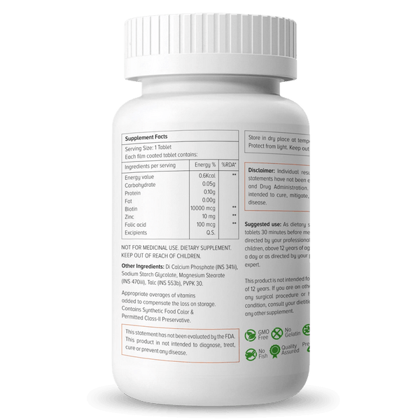 NUTRANEXT® Biotin 10,000 mcg | Enriched with 10,000 MCG Biotin, Zinc & Folic Acid | Healthy, Ultra shiny, Smooth & Voluminous hair | Strong Nails | Healthy skin | 60 Veg. Tablets