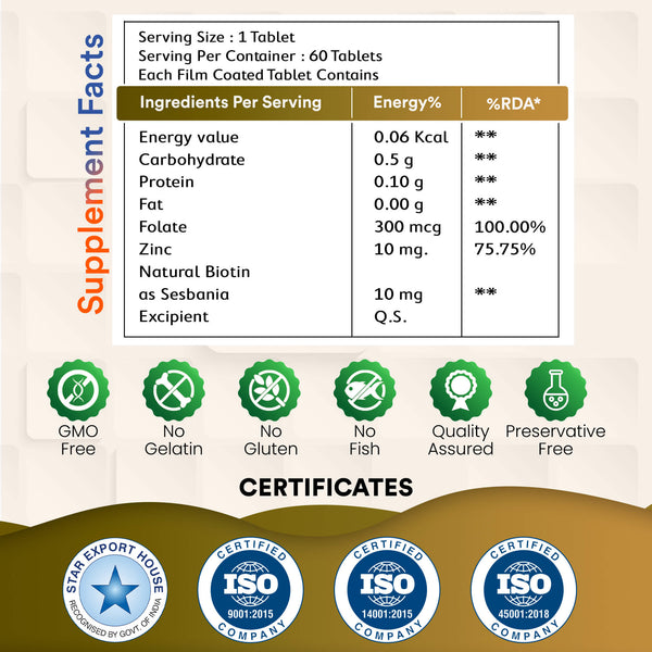 Nutranext® Natural Biotin Plus | Biotin Plus Improves Hair Strength & Skin Radiance | 60 Veg. Tablets