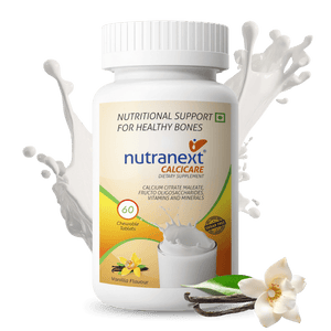 Nutranext CalciCare supplement bottle with vanilla flavor