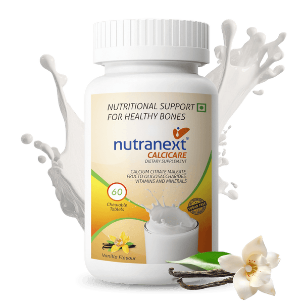 Nutranext CalciCare supplement bottle with vanilla flavor