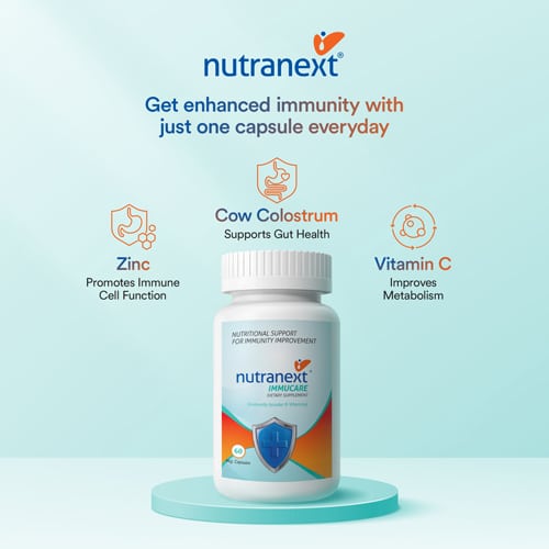 NUTRANEXT® Immucare | Cow Colostrum Nutritional Supplement for Gut Health, To Build Immunity & Overall Health | 60 Veg. Capsules
