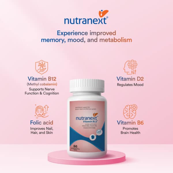Nutranext® Vitamin B12 Plus | Vitamin B12 Feel Energized and Radiant Every Day | 60 Mouth dissolving tablets | Strawberry Flavor