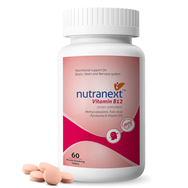 NUTRANEXT® Vitamin B12 1500 MCG (Active form of Methyl cobalamin) Chewable Strawberry Flavor| A blend of Vitamin B12, B6, D3 & Folic acid | Brain, Heart & Cognitive support | 60 Veg. Tablets