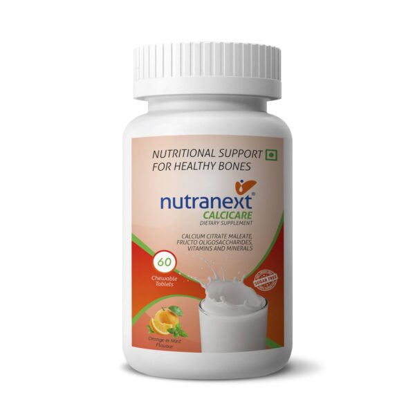 NUTRANEXT® Calcicare l Chewable Calcium Tablets with Vitamin D2, Magnesium & Zinc | Strengthens Bones, Supports Strong Teeth & Promotes Healthy Muscle Contraction | (Veg) Pack of 60 Tablets (Orange & mint)