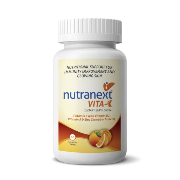 NUTRANEXT® Vita-C | Chewable tangy orange flavor tablets with Vitamin C, Vitamin D3, Vitamin A & Zinc | Natural Collagen Production & To boost Immunity | Antioxidant formula | 60 Veg. Chewable tablets