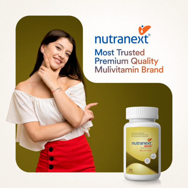 Nutranext® Natural Biotin Plus | Biotin Plus Improves Hair Strength & Skin Radiance | 60 Veg. Tablets - Image 4