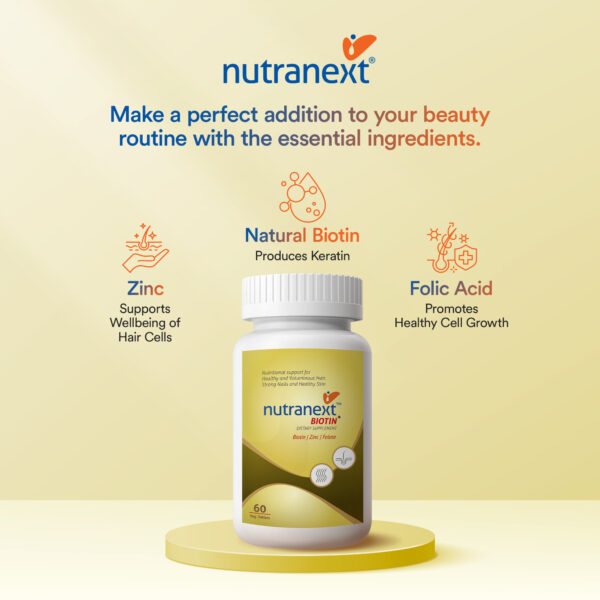 Nutranext® Natural Biotin Plus | Biotin Plus Improves Hair Strength & Skin Radiance | 60 Veg. Tablets - Image 6