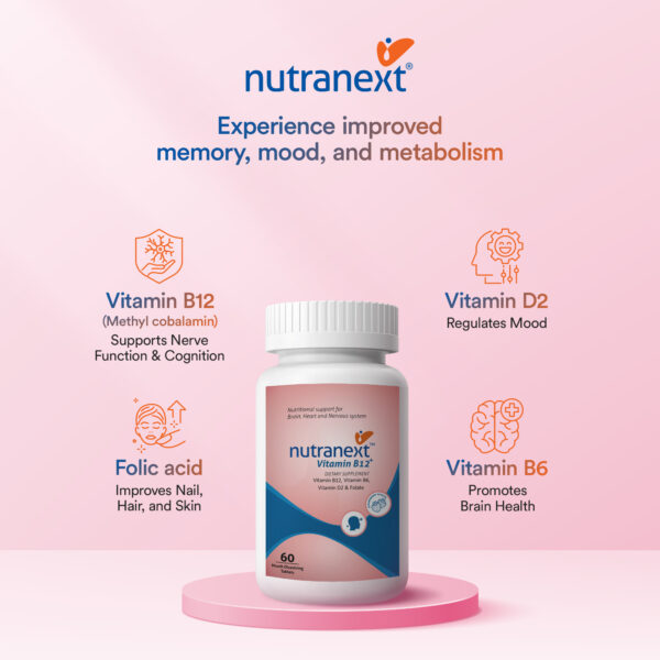 Nutranext® Vitamin B12 Plus | Vitamin B12 Feel Energized and Radiant Every Day | 60 Mouth dissolving tablets | Strawberry Flavor - Image 6